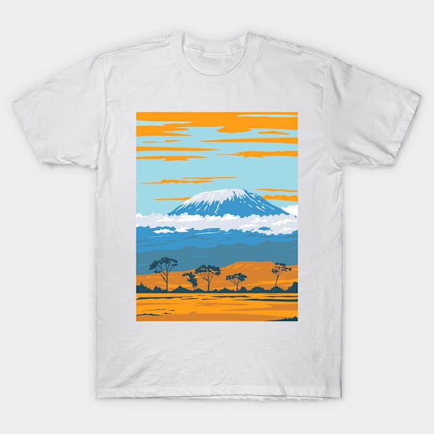 Mount Kilimanjaro Dormant Volcano in Tanzania the Highest Mountain in Africa WPA Poster Art T-Shirt by patrimonio